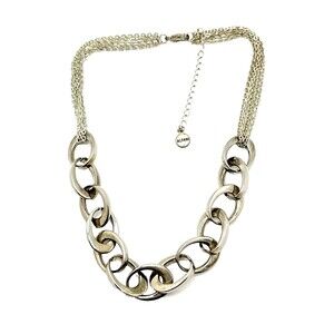 Vintage ALFANI Necklace Heavy Silver Tone Oval Link Multi Strand Chain 16"-19"